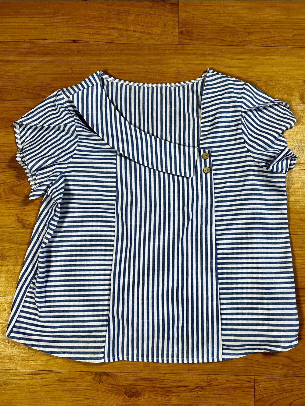 SHEIN Curve 1XL Blue White Striped Blouse Flutter Sleeve Nautical Top